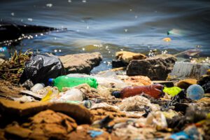 Plastic waste and pollution on a beach